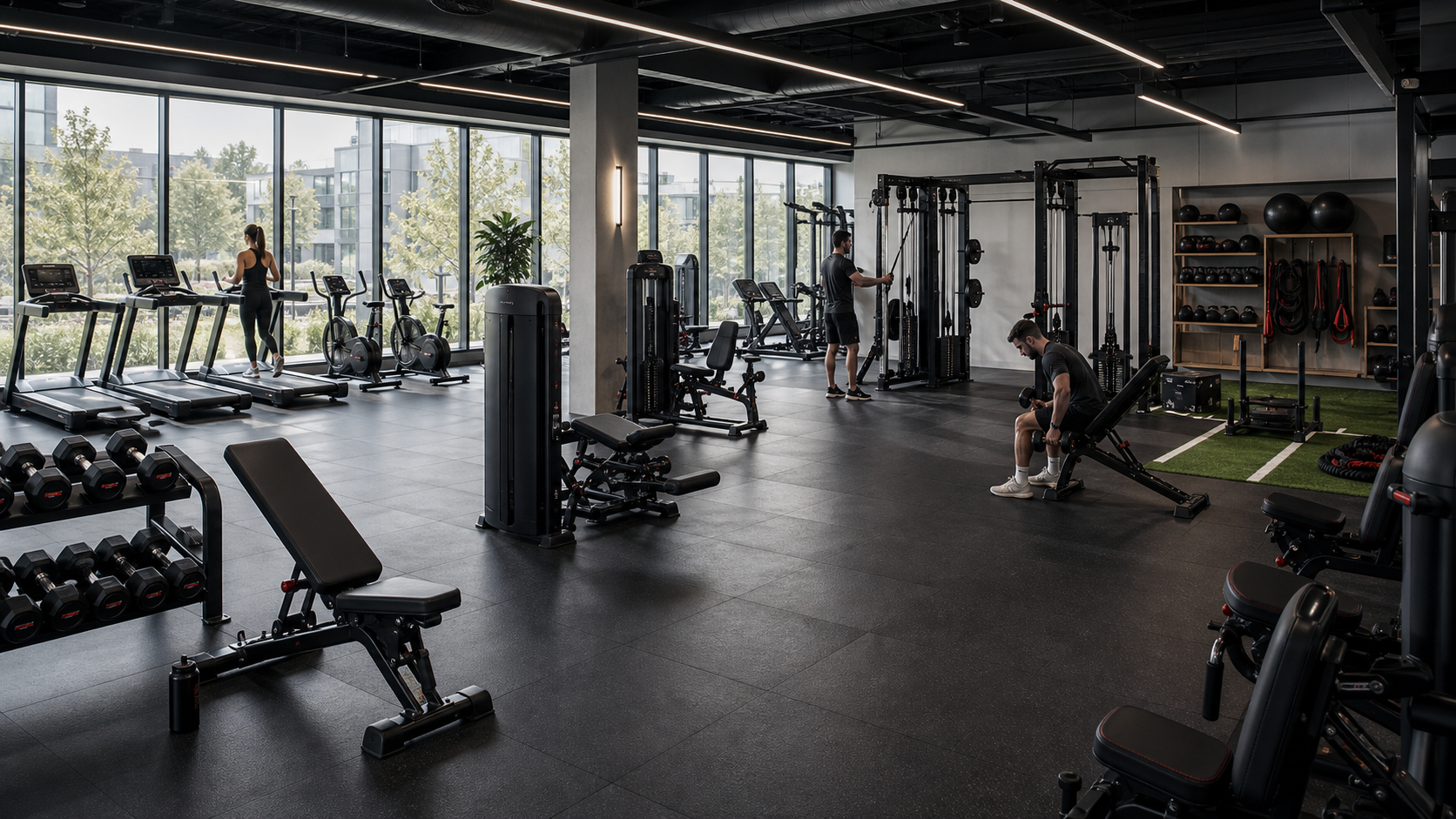 People training across a complete PXR gym equipment floor